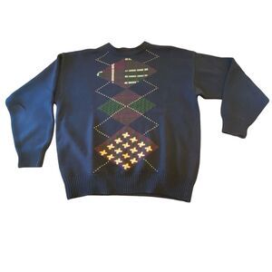 Vintage 90s Woods & Gray Multicolor Argyle Pattern Thick Knit Cotton Sweater USA